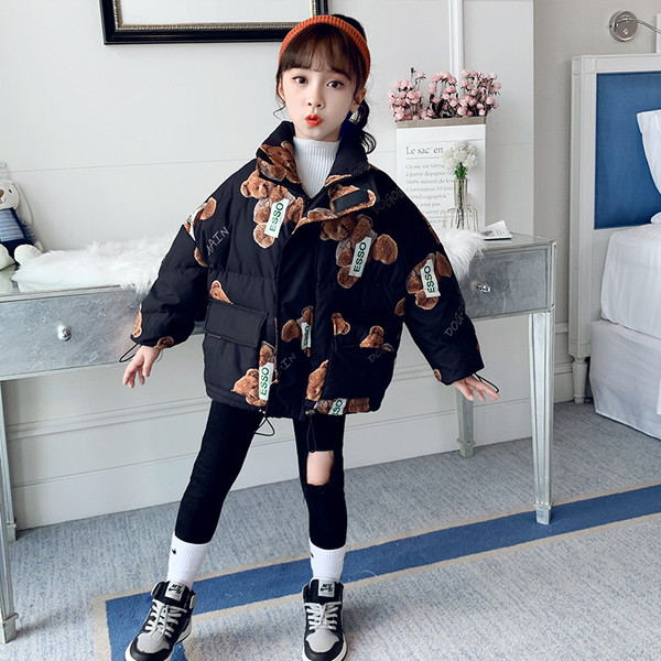 Kaasaegne laste jope tüdrukutele lai mudel trükiga