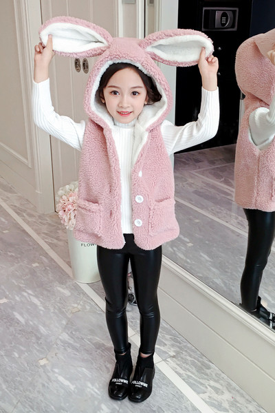 Παιδικό γιλέκο με κουμπιά και κουκούλα για κορίτσια