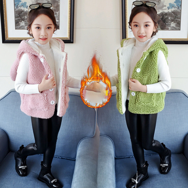 Παιδικό γιλέκο με κουμπιά και κουκούλα για κορίτσια