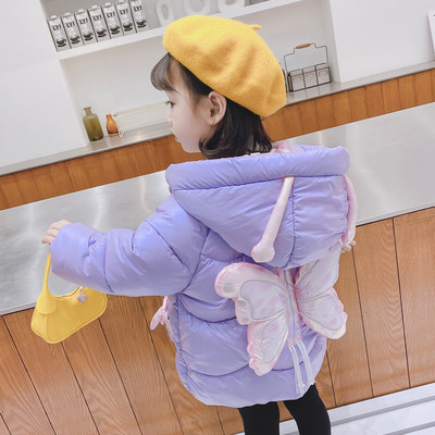 Uue mudeli talve laste jope tüdrukutele, seljal 3D liblikas