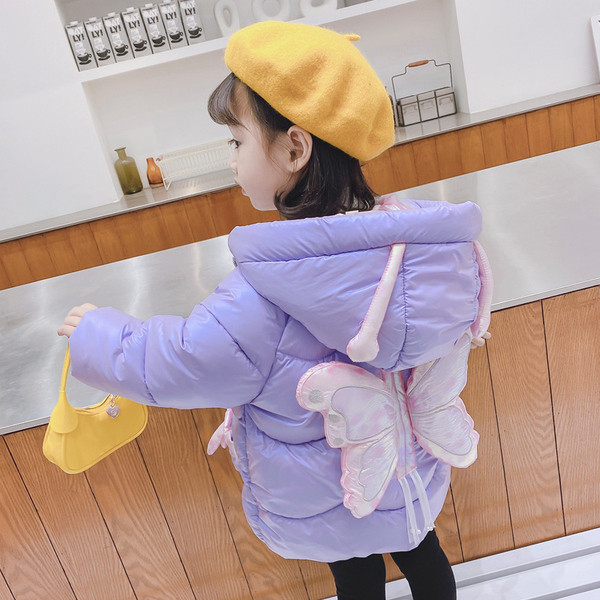 Uue mudeli talve laste jope tüdrukutele, seljal 3D liblikas