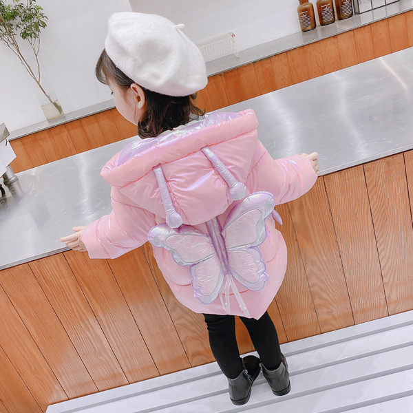 Uue mudeli talve laste jope tüdrukutele, seljal 3D liblikas