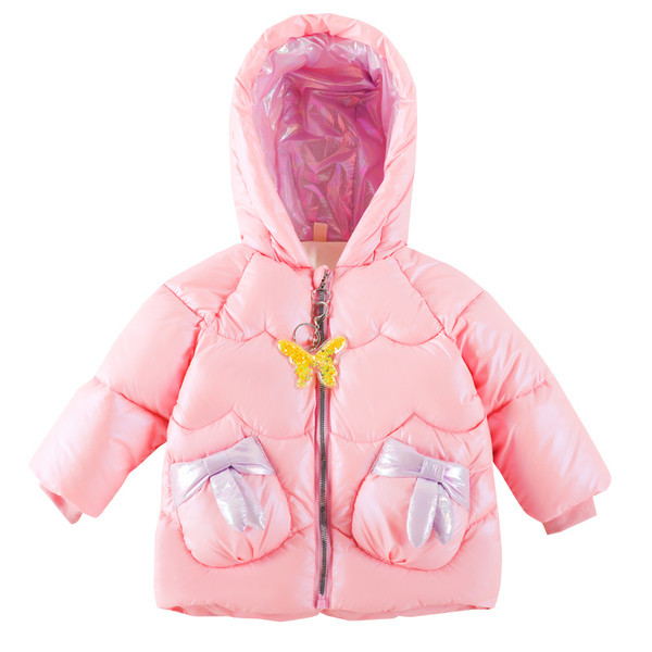 Uue mudeli talve laste jope tüdrukutele, seljal 3D liblikas