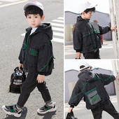 Pehme voodri ja kapuutsiga laste teksajakk poistele