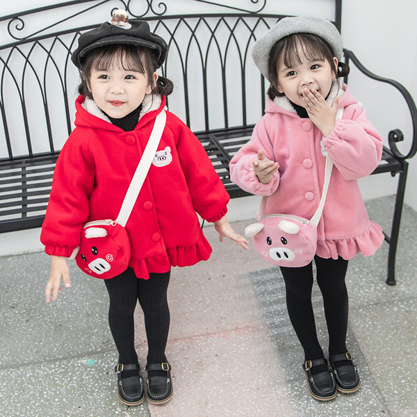 Μοντέρνο παιδικό μπουφάν με κουμπιά και απλικέ για κορίτσια