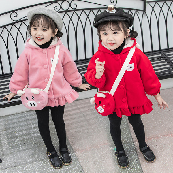 Μοντέρνο παιδικό μπουφάν με κουμπιά και απλικέ για κορίτσια