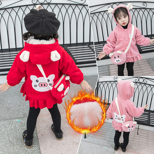 Μοντέρνο παιδικό μπουφάν με κουμπιά και απλικέ για κορίτσια