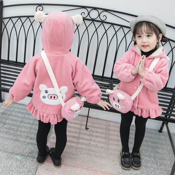 Μοντέρνο παιδικό μπουφάν με κουμπιά και απλικέ για κορίτσια