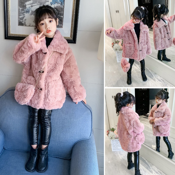 Taskutega kohev lastemantel tüdrukutele