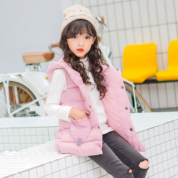 Καθημερινό γιλέκο για κορίτσια με κουκούλα και τσέπες