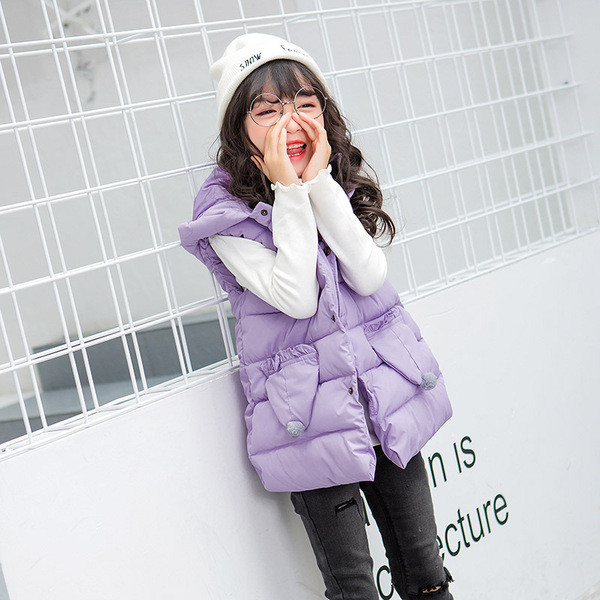 Καθημερινό γιλέκο για κορίτσια με κουκούλα και τσέπες