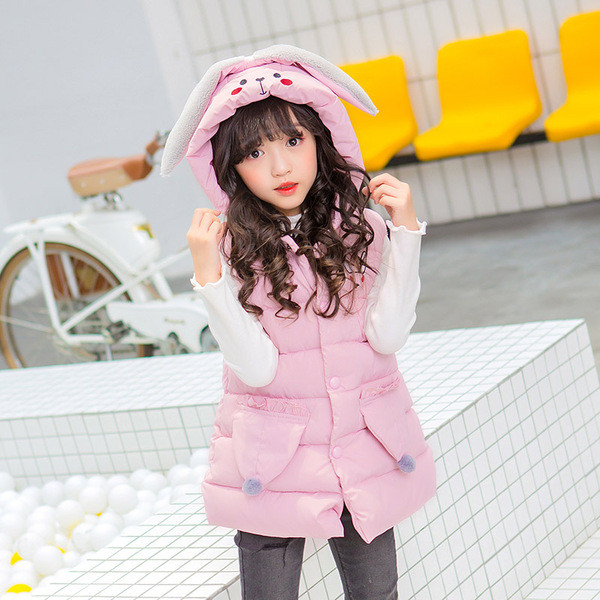 Καθημερινό γιλέκο για κορίτσια με κουκούλα και τσέπες