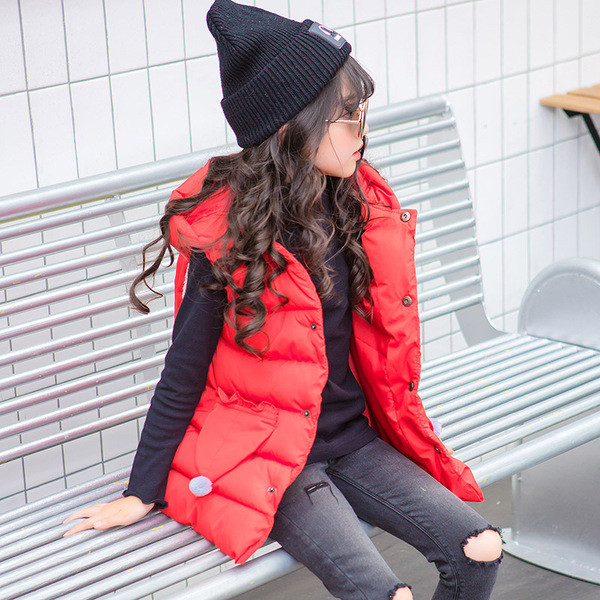 Καθημερινό γιλέκο για κορίτσια με κουκούλα και τσέπες