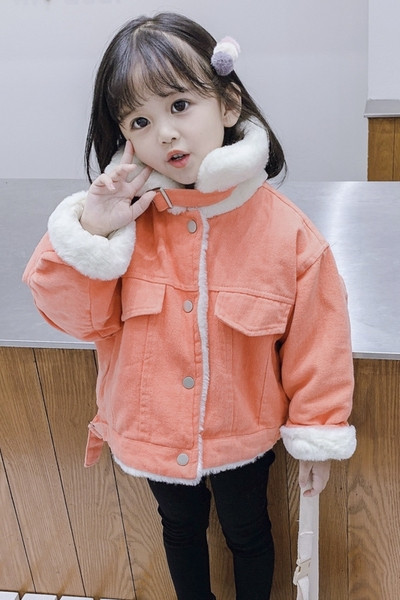 Moodne sooja voodri ja nööpidega laste jope tüdrukutele