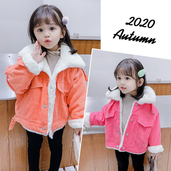 Moodne sooja voodri ja nööpidega laste jope tüdrukutele