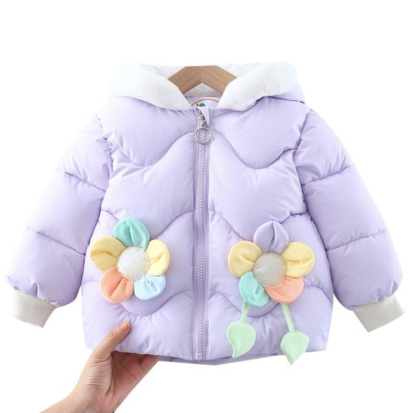 Moodne kapuutsiga ja 3D elemendiga laste jope - tüdrukutele