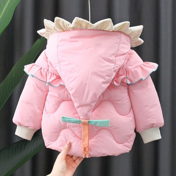 Νέο μοντέλο παιδικό μπουφάν με βολάν και κουκούλα για κορίτσια