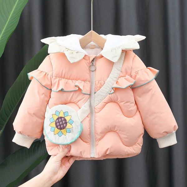 Νέο μοντέλο παιδικό μπουφάν με βολάν και κουκούλα για κορίτσια