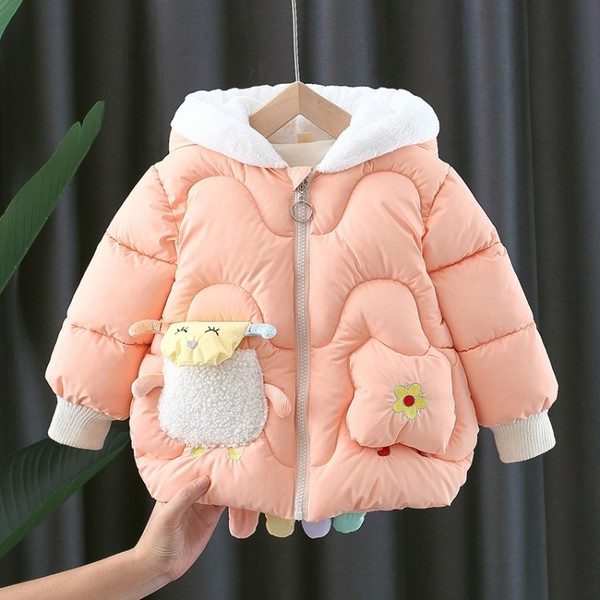 Moodne laste jope - 3D elemendi ja kapuutsiga tüdrukutele