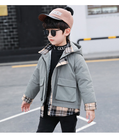 Pehme voodri ja kapuutsiga laste jope poistele