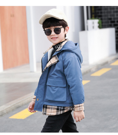 Pehme voodri ja kapuutsiga laste jope poistele