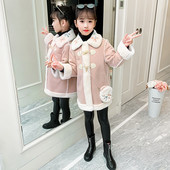 Παιδικό παλτό για κορίτσια με μαλακή επένδυση και κέντημα στο γιακά