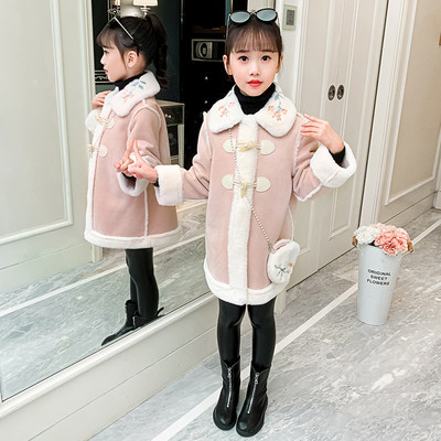 Παιδικό παλτό για κορίτσια με μαλακή επένδυση και κέντημα στο γιακά