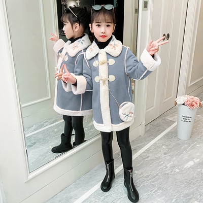 Παιδικό παλτό για κορίτσια με μαλακή επένδυση και κέντημα στο γιακά