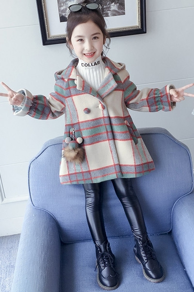 Παιδικό παλτό καρό με κουμπιά και τσέπες για κορίτσια