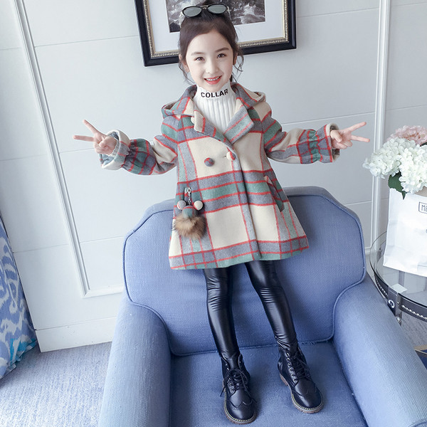 Παιδικό παλτό καρό με κουμπιά και τσέπες για κορίτσια