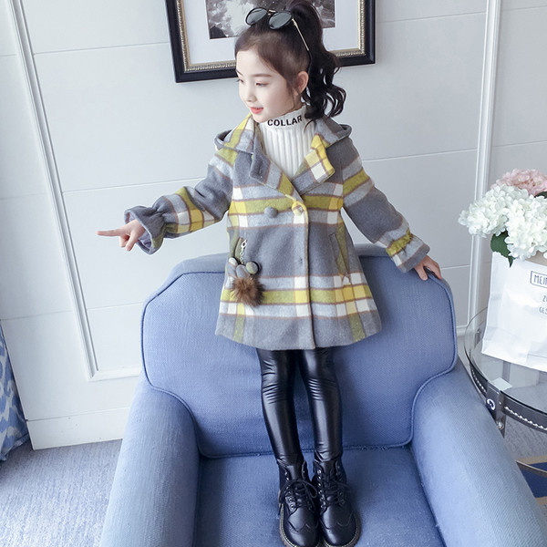 Παιδικό παλτό καρό με κουμπιά και τσέπες για κορίτσια