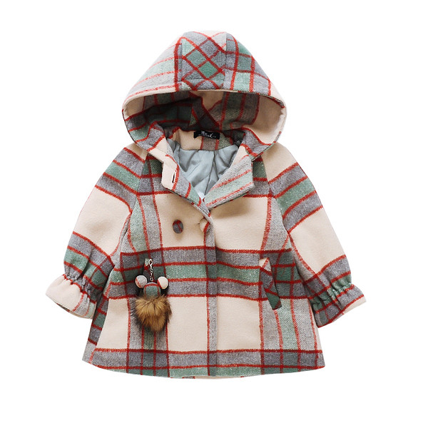 Παιδικό παλτό καρό με κουμπιά και τσέπες για κορίτσια