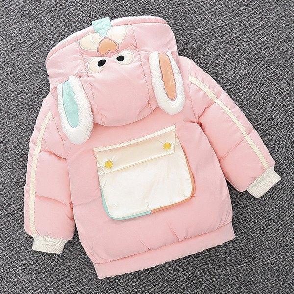 Μοντέρνο παιδικό μπουφάν για κορίτσια με κουκούλα με τρισδιάστατο στοιχείο
