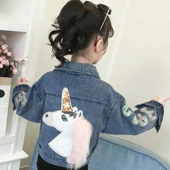 Παιδικό τζιν μπουφάν με εφαρμογή μονόκερου 3D