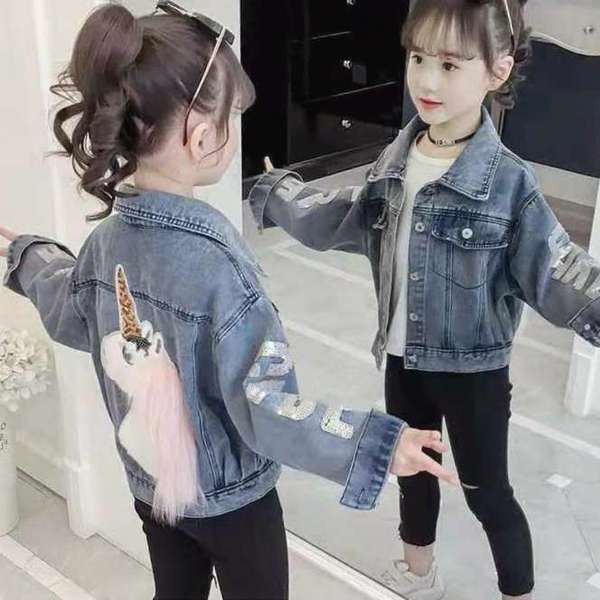 Παιδικό τζιν μπουφάν με εφαρμογή μονόκερου 3D