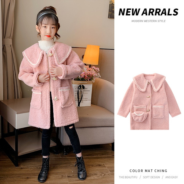 Παιδικό παλτό με κουμπιά και τσέπη - κορίτσια