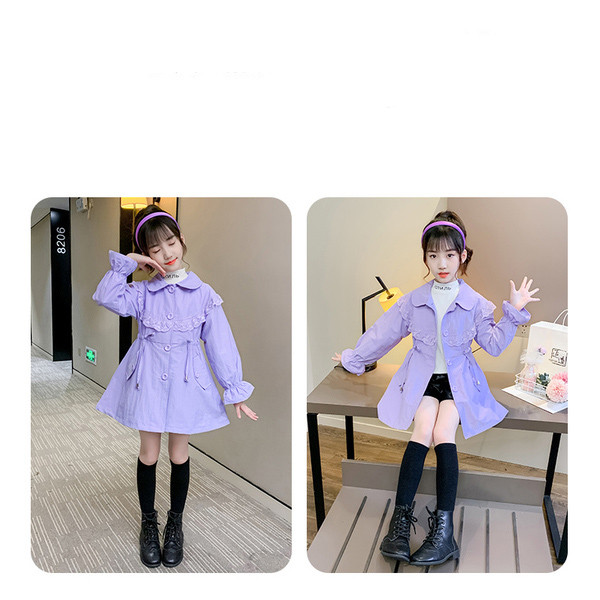 Moodne nööpide ja lokkidega lastemantel tüdrukutele