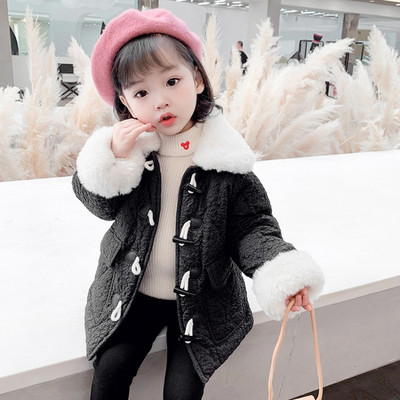 Laste nööpide ja udusulgedega talvejope tüdrukutele