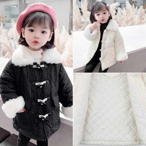 Laste nööpide ja udusulgedega talvejope tüdrukutele