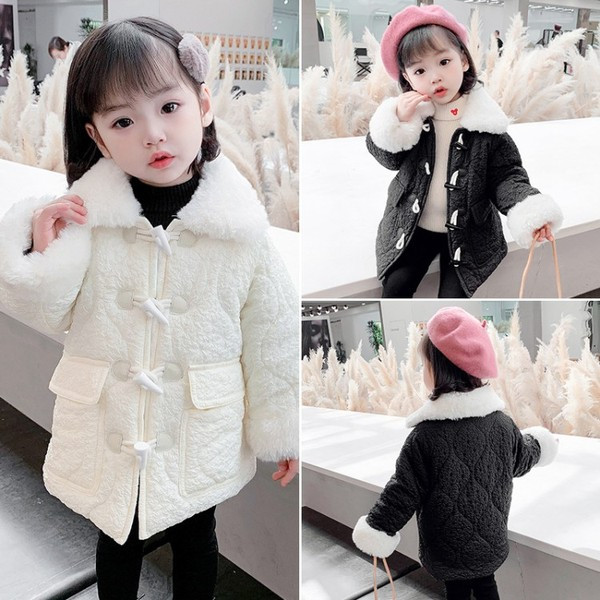 Laste nööpide ja udusulgedega talvejope tüdrukutele