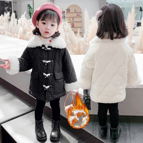 Laste nööpide ja udusulgedega talvejope tüdrukutele