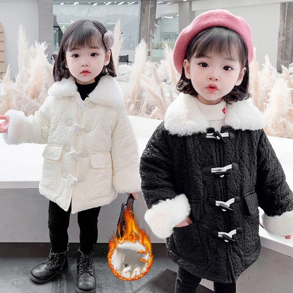 Laste nööpide ja udusulgedega talvejope tüdrukutele