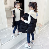 Παιδικό γιλέκο με κουκούλα για κορίτσια - μακρύ μοντέλο