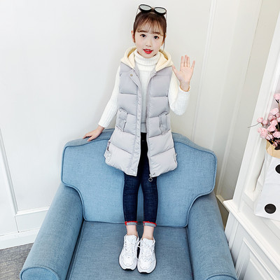 Παιδικό γιλέκο με κουκούλα για κορίτσια - μακρύ μοντέλο