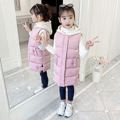 Παιδικό γιλέκο με κουκούλα για κορίτσια - μακρύ μοντέλο