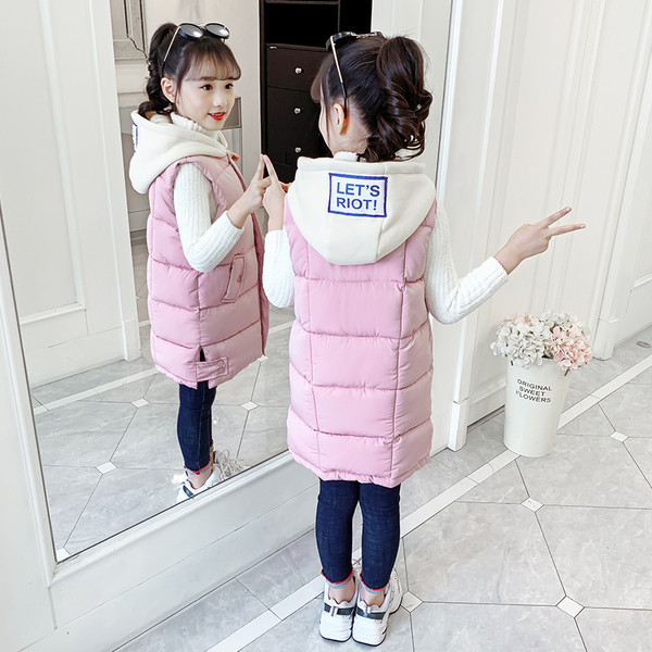 Παιδικό γιλέκο με κουκούλα για κορίτσια -  μακρύ μοντέλο