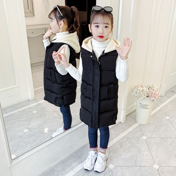 Παιδικό γιλέκο με κουκούλα για κορίτσια -  μακρύ μοντέλο