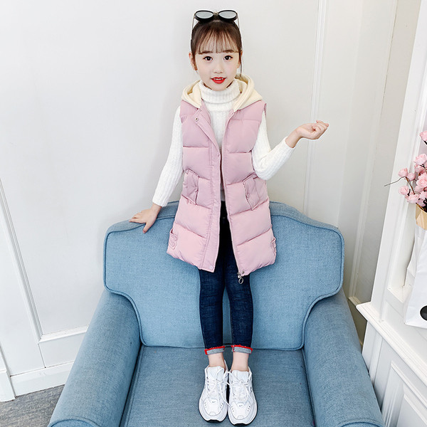 Παιδικό γιλέκο με κουκούλα για κορίτσια -  μακρύ μοντέλο