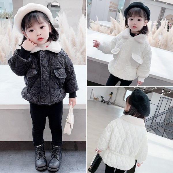 Μοντέρνο παιδικό μπουφάν με φερμουάρ και γιακά για κορίτσια