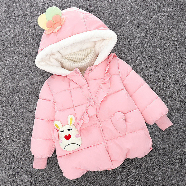 Dječja jakna s 3D cvjetnim elementom i kapuljačom za djevojčice